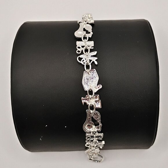 VTG 90s Women Silver Tone Hair Stylist Charm Bracelet Fun Statement Multicolor - Picture 5 of 6